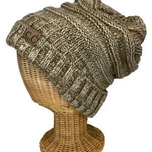 C.C Chunky Soft Stretch Cable Knit Neutral Beanie Hat